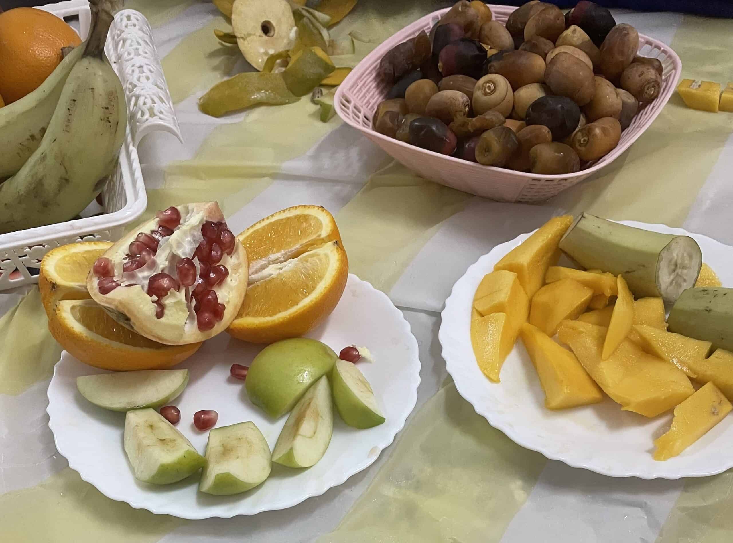 A selection of fruit offered at an Omani meal