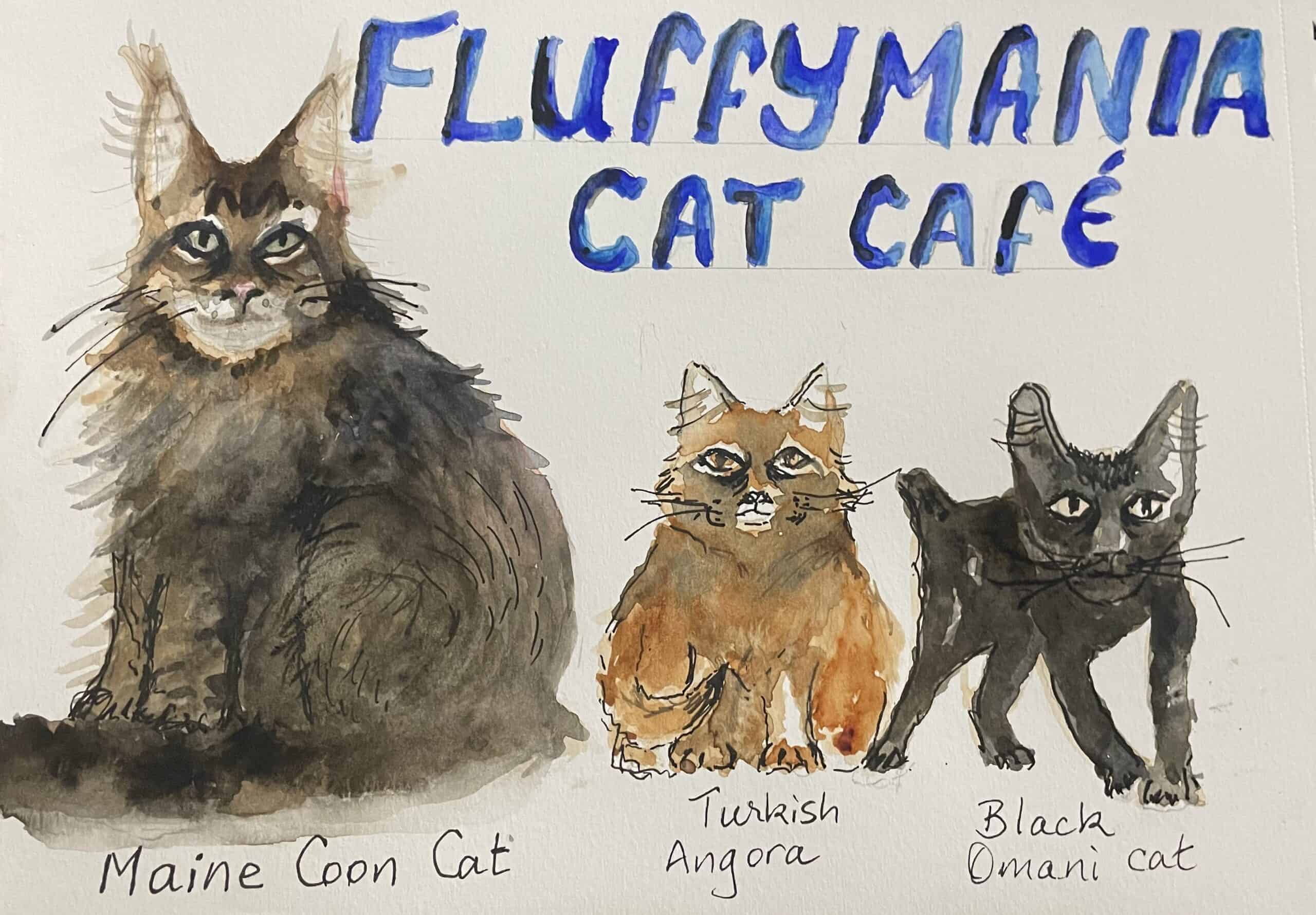 Watercolour of cats in Oman