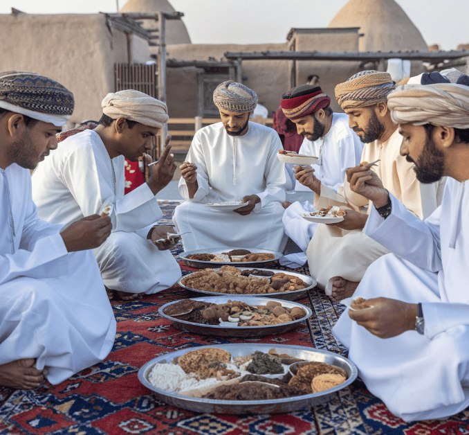 Men eating with their right hand