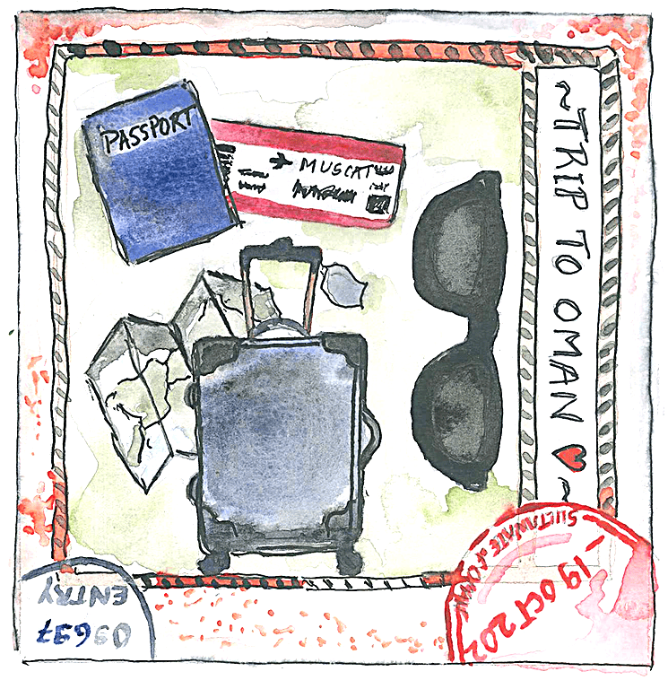 Watercolour of travel equipment