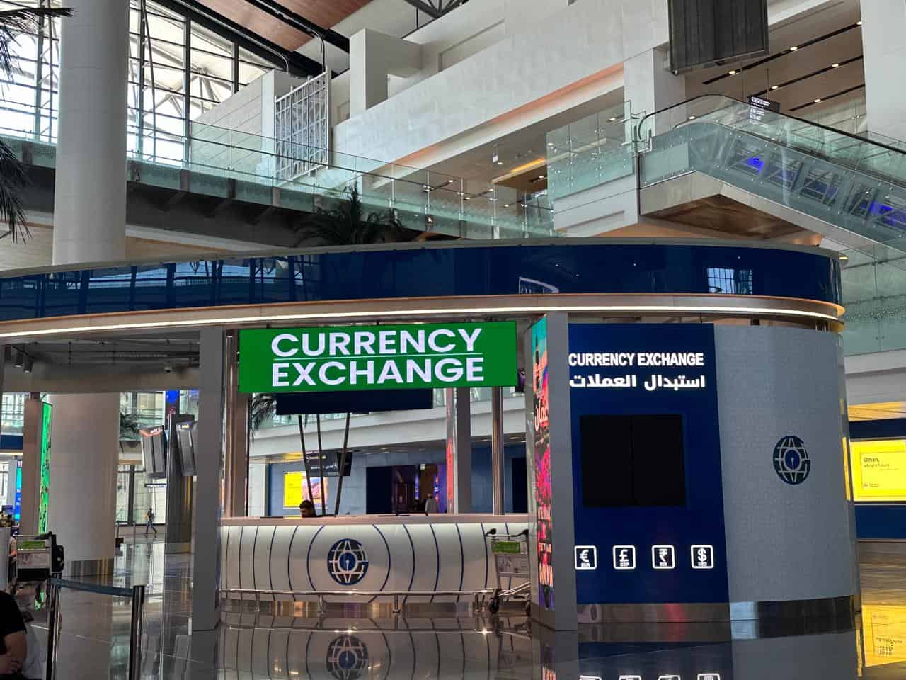Currency exchange desk inside Muscat airport