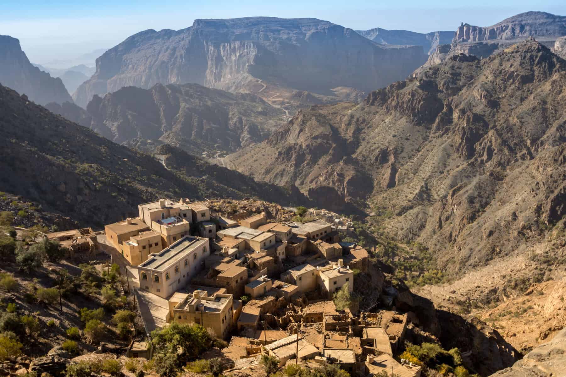 A stunning view of a village in the middle of Jebel Akhfar, Oman