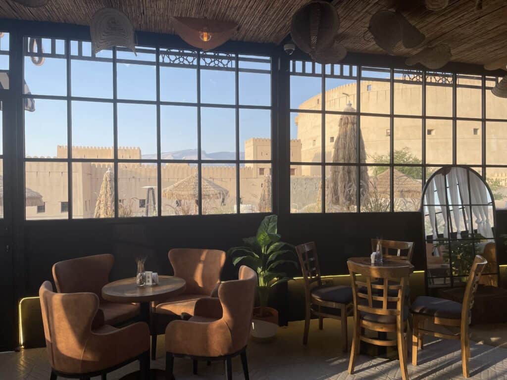 View of Nizwa fort from a beautiful café
