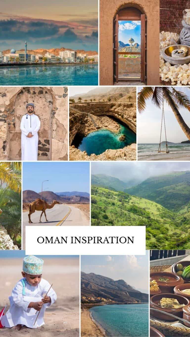 a collage of shots taken in Oman and showcasing the culture