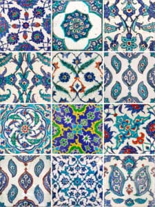 set of ancient Arabic tiles in different patterns and colours