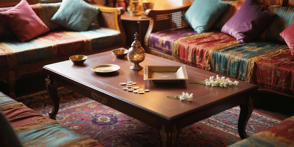 Brass ornaments in an arabic style lounge