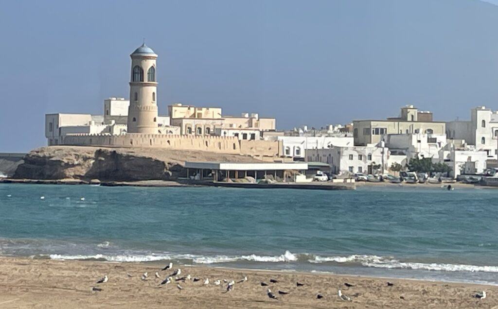 View of the lighthouse and small bay in Sur, Oman