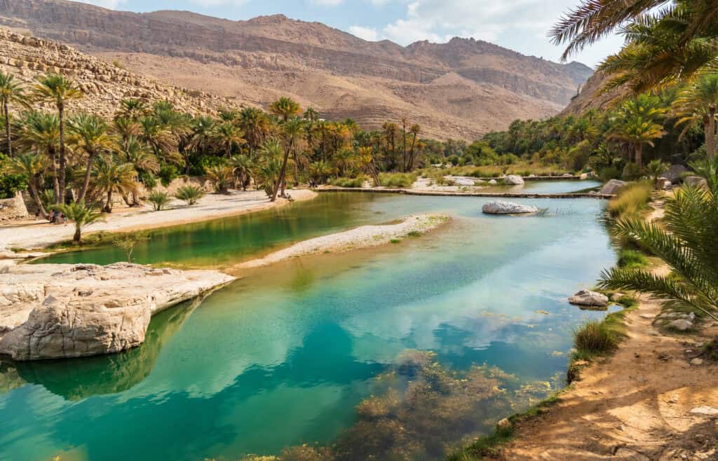 The emerald green pools of Wadi Bani Khalid