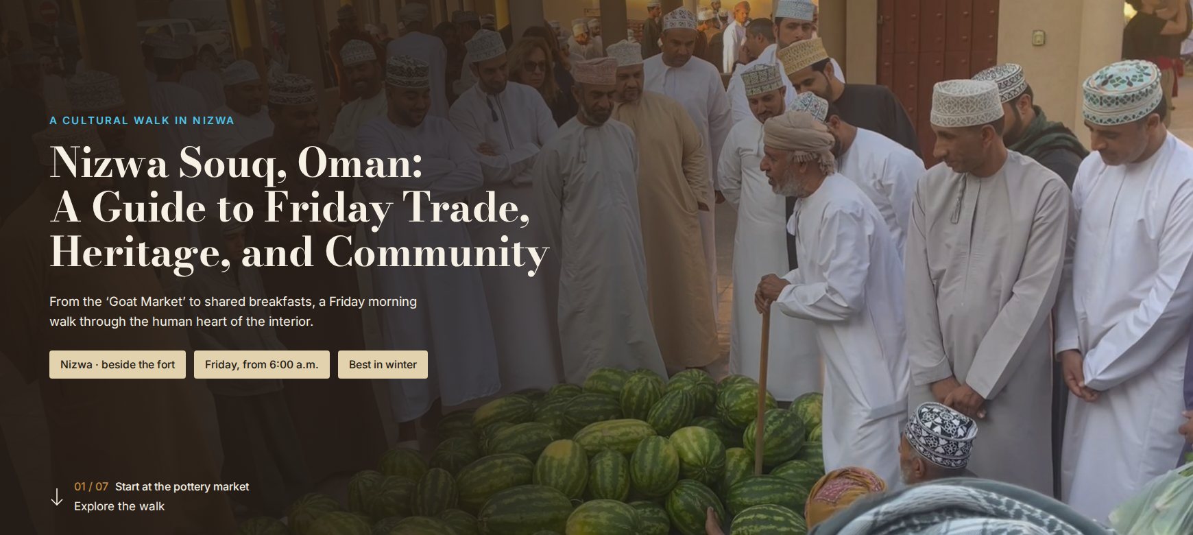Nizwa Souq, Oman: A Guide to Friday Trade, Heritage, and Community. Men bidding for watermelons.